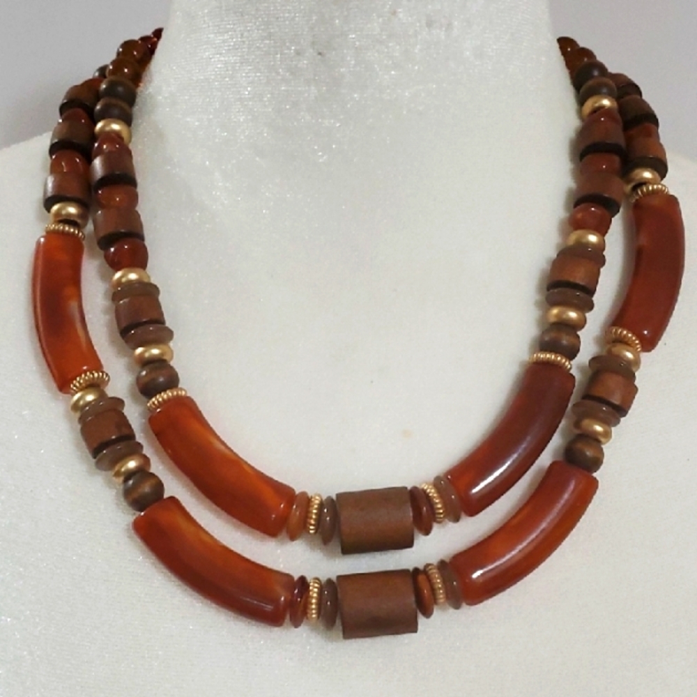 Chic Brown and Gold Beaded Necklace